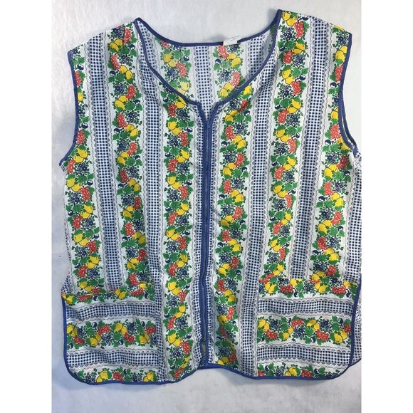 Vintage Fruit Design Smock Womens Artistic Creation Cotton Size Medium Pockets - Picture 1 of 9